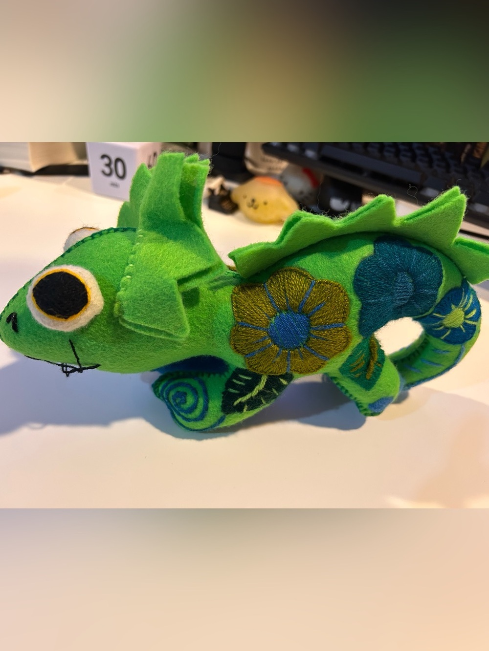 Handmade And Embroidered Green Chameleon Plush Toy New